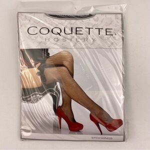 Coquette Black Fishnet Thigh-High Stockings w Ruffle Top and Bow, 1 PR #1780